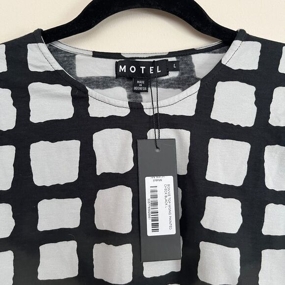 MOTEL Bonnie Crop Top in Mono Painted Check Black NEW Large - Picture 7 of 9